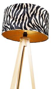Golvlampa trä med tygskärm zebra 50 cm - Tripod Classic