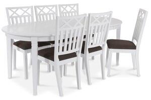 Sandhamn Matgrupp ovalt bord med 6 st Wilmer stolar i Brunt tyg