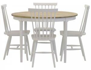 Matgrupp: Läckö matbord, runt - vit / oljad ek + 4 st Karl-Oskar pinnstol - vit + Fläckborttagare för möbler