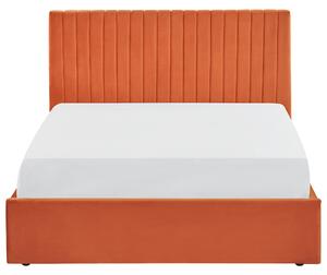 Säng Orange sammet EU dubbelstorlek Tuftad sänggavel Förvaringsfunktion Beliani