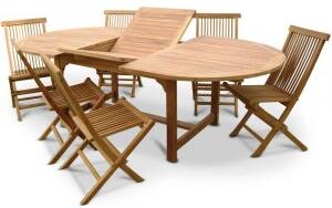 Ovalt matbord i teak - 180-240 cm - Utematgrupper, Utemöbelgrupper, Utemöbler
