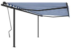 Markis med stolpar manuellt infällbar 4,5x3 m blå och vit