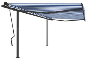 Markis med stolpar automatisk infällbar 4,5x3,5 m blå och vit