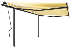 Markis med stolpar manuellt infällbar 4,5x3 m gul och vit