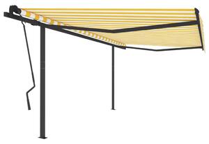 Markis med stolpar automatisk infällbar 4,5x3,5 m gul och vit