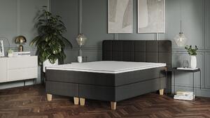 Emma Premium Kontinentalsäng 140x200 cm - Mörkgrå - Tuftad sänggavel - Sängben i ek