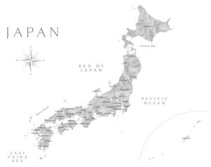Karta Map of Japan in gray watercolor, Blursbyai
