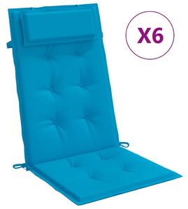 Stolsdynor för stolar med hög rygg 6 st ljusblå oxfordtyg