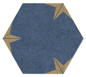 Hexagon Klinker Stella Blå-Guld Mönstrad 22x25 cm