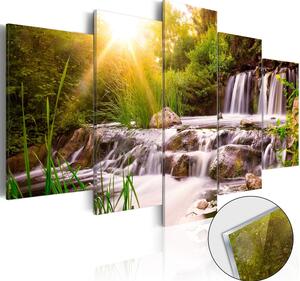 Tavla i akrylglas - Forest Waterfall - 100x50