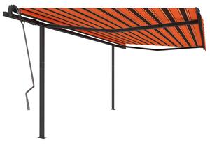 Markis med stolpar automatiskt infällbar 4,5x3m orange&brun