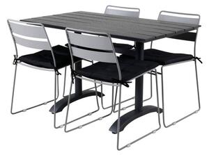 LINA DENVER Matbord 120x70 cm + 4 stolar - Grå/Svart | Utemöbler