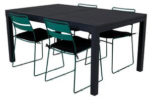 LINA MARBELLA Matbord 160/240x100 cm + 4 stolar - Grön/Svart | Utemöbler