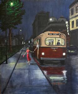 Illustration 50s Couple Exits Bus at Night., Dave Rheaume Artist