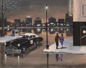 Illustration Police Car Patrolling Town at Night., Dave Rheaume Artist