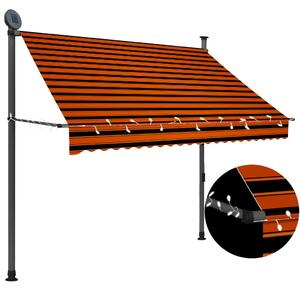 Markis manuellt infällbar med LED 200 cm orange och brun