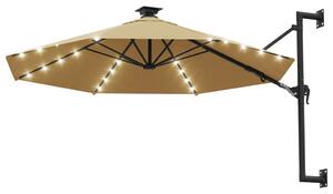 Väggmonterat parasoll med LED och metallstång 300 cm taupe