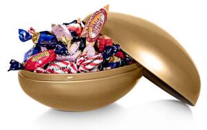 Påskägg med godis i plåt guld litet