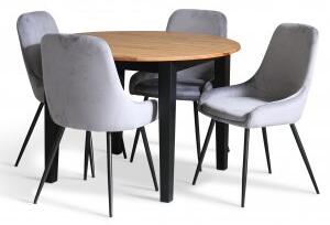 Dalsland matgrupp: Runt bord i Ek / Svart med 4 st gråa Theo stolar