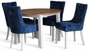 Dalsland matgrupp: Runt bord i Ek / Vit med 4 st Blåa Tuva stolar - Matgrupper