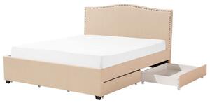 Dubbelsäng Beige Polyester Klädd Sängram Förvaring 180 x 200 cm Traditionell Design Beliani