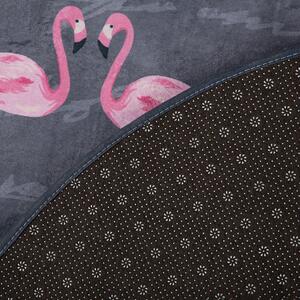 Rund Matta Grå och Rosa Tryckta Flamingos 120 cm för Barn Beliani