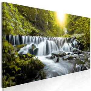 Canvas Tavla - Awesome Waterfall Narrow Green - 90x30