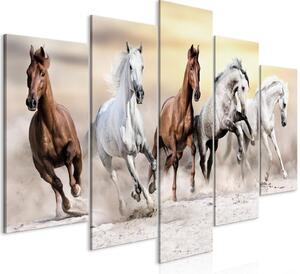 Canvas Tavla - Flock of Horses (5 delar) Wide - 100x50