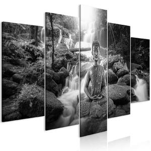 Canvas Tavla - Monk (5 delar) Wide Black and White - 100x50