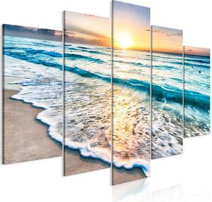 Canvas Tavla - Walk Along the Seashore (5 delar) Wide - 100x50