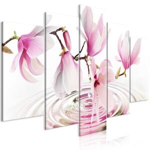 Canvas Tavla - Magnolias over Water (5 delar) Wide Pink - 100x50
