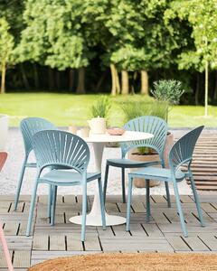 Set med 4 matstolar Plast Blå Inomhus Utomhus Trädgård Stapelbar Minimalistisk stil Beliani