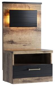 Sängbord med en LED bakgrundsbelyst LANDU 92,5x50 cm brun/svart