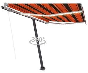 Automatisk markis med vindsensor & LED 350x250 cm orange/brun