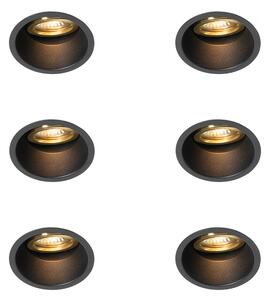 Set med 6 moderna infällda spotlights svart med guld roterbara och lutningsbara - Alloy