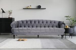 Oxford deluxe chesterfield 3-sits soffa i grå sammet