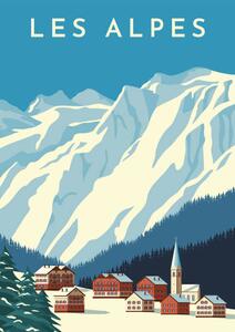 Illustration Alps travel retro poster, vintage banner., Rinat Khairitdinov