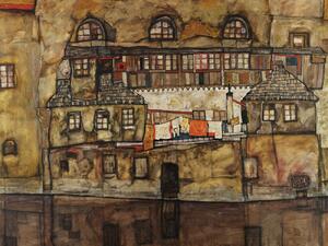 Konsttryck The House on the River Wall (Vintage Cityscape) - Egon Schiele, (40 x 30 cm)