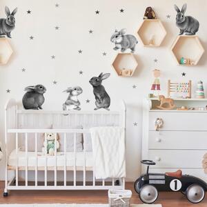 Väggklistermärken – grå kaniner för barnrummet
