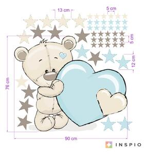 Klistermärke – teddybjörnar i mentolfärg med stjärnor och ett namn