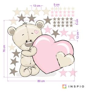 Väggklistermärken – puderfärgad teddybjörn med stjärnor och ett nam