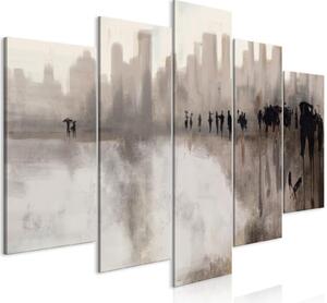 Canvas Tavla - City in the Rain (5 delar) Wide - 100x50