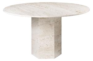 Gubi - Epic Dining Table, Round Ø130, White Travertine Stone - Matbord - GamFratesi - Vit - Sten