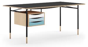 House of Finn Juhl - Nyhavn skrivbord 170 cm Cold med lådor Oak Clear oil/Black linoleum Black Steel Cold - Skrivbord - Finn Juhl - Träfärgad,Svart - Metall/Trä
