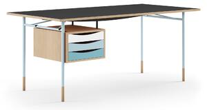 House of Finn Juhl - Nyhavn skrivbord 170 cm Cold med lådor Oak Light Blue Steel Cold - Skrivbord - Finn Juhl - Träfärgad,Svart,Blå - Metall/Trä