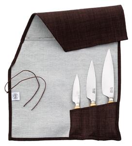 Pallarès - Traditionella Köksknivar - Kolstål, Set Om 3, Brunt Knivfodral, 9,13 & 16 cm - Knivset