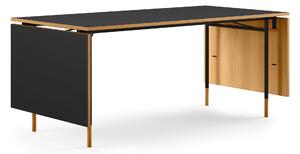 House of Finn Juhl - Nyhavn matbord, With Extensions, Top: Dark oiled oak/black linoleum, Base: Black Steel - Matbord - Finn Juhl - Träfärgad,Svart - Metall/Trä