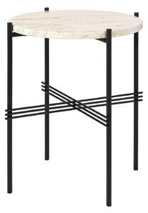 Gubi - TS Travertine Side Table Ø 40, Base Black, Top White Travertine - Soffbord - GamFratesi - Vit - Metall/Sten