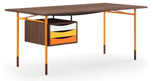 House of Finn Juhl - Nyhavn Desk, 190 cm, with Tray Unit, Walnut Dark Oil, Orange Steel, Warm - Skrivbord - Finn Juhl - Orange,Träfärgad - Metall/Trä