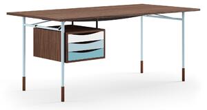 House of Finn Juhl - Nyhavn skrivbord 170 cm Cold med lådor Walnut Dark Oil Light Blue Steel Cold - Skrivbord - Finn Juhl - Träfärgad,Blå - Metall/Trä
